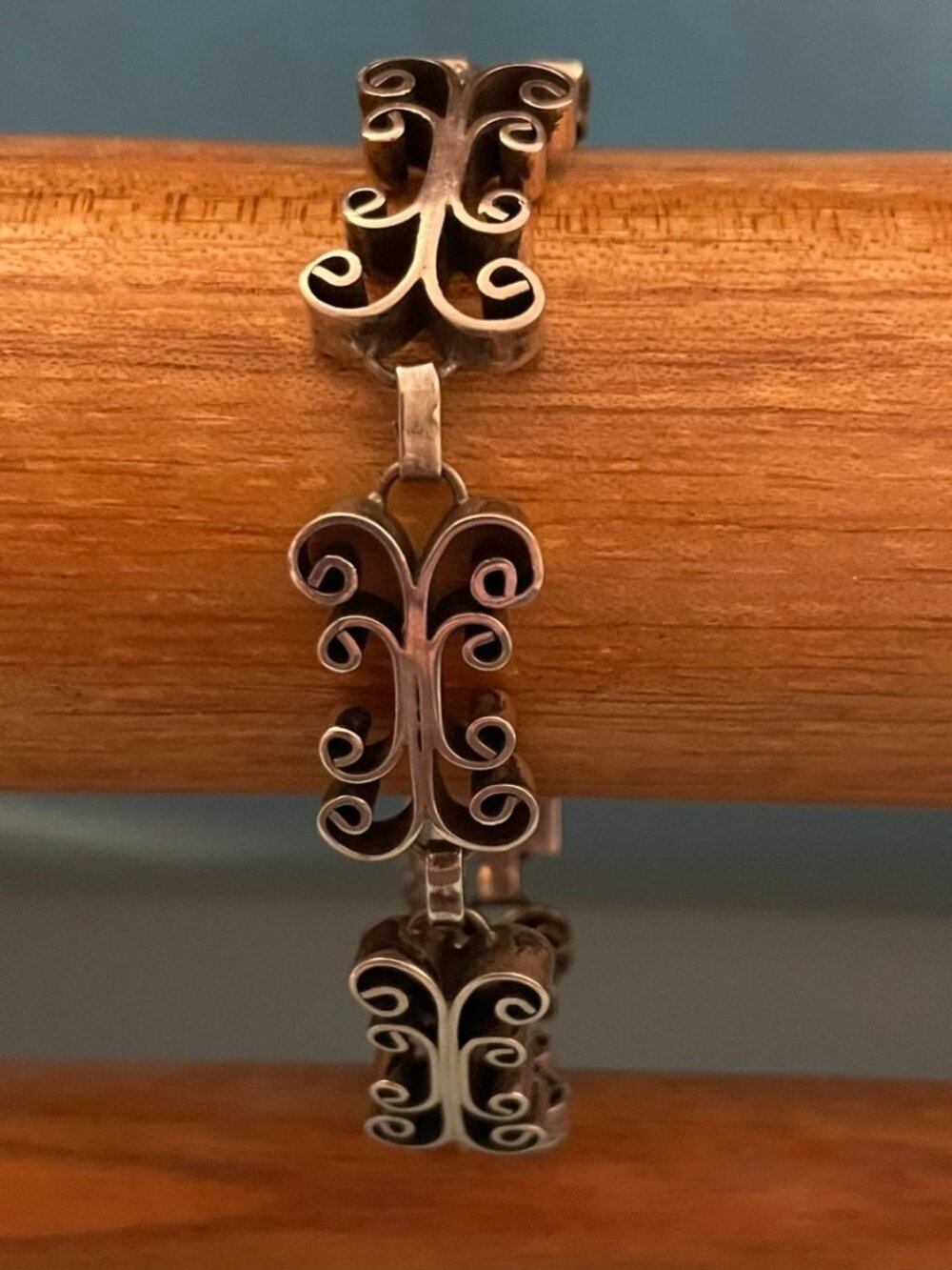 Sterling Silver TAXCO Bracelet 29 grams Marked LR 3 Shield 1960s 8" Mid Century